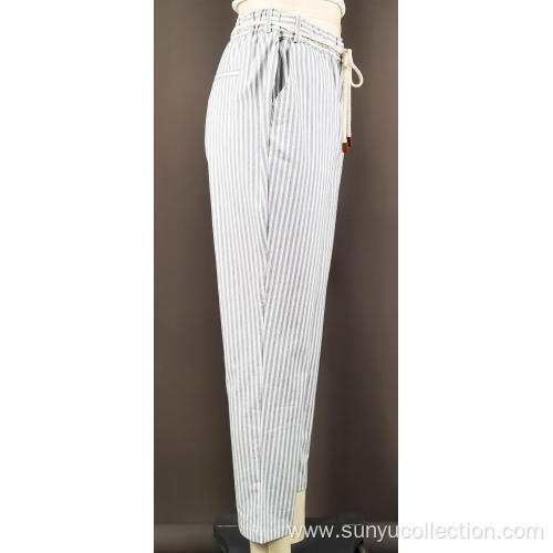 ladie's cotton woven striped long pant